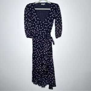 Ganni Gray Pink Floral Tilden Mesh Midi High Low Dress Size 36/4 Ruffle Cocktail